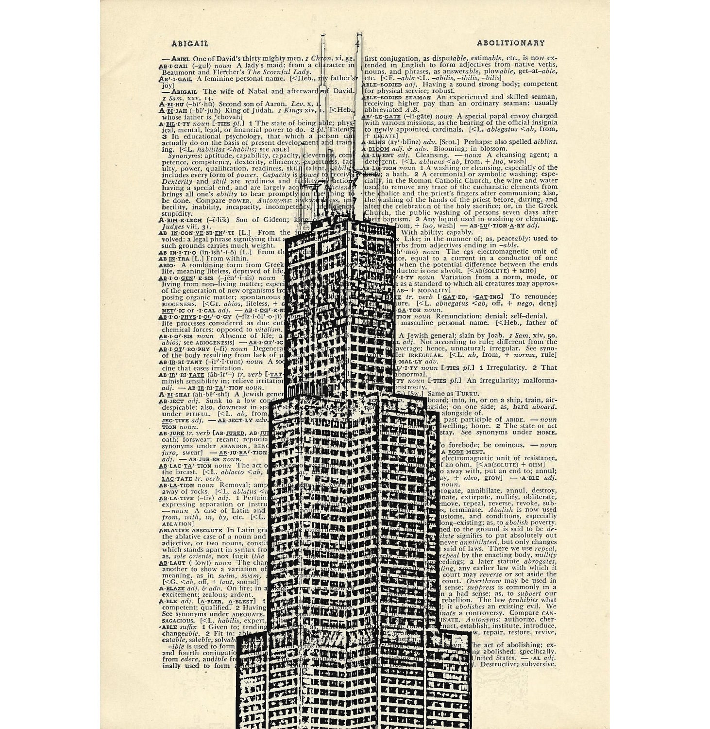 Sears Tower Chicago Dictionary art vintage building architecture on Upcycled Vintage Dictionary Paper - 7.75x11