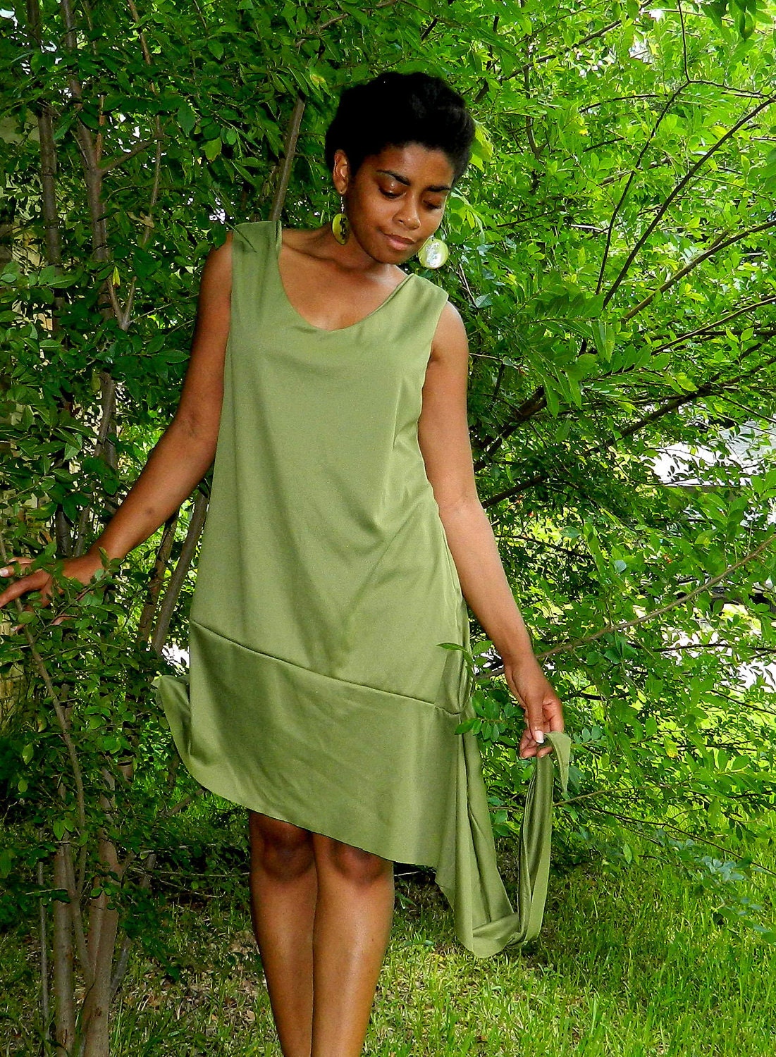 S A L E--flyTie green asymmetrical hem formal dress sample--xlarge