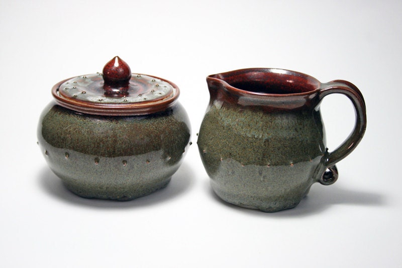 Rustic cream and sugar set with clay beaded detail