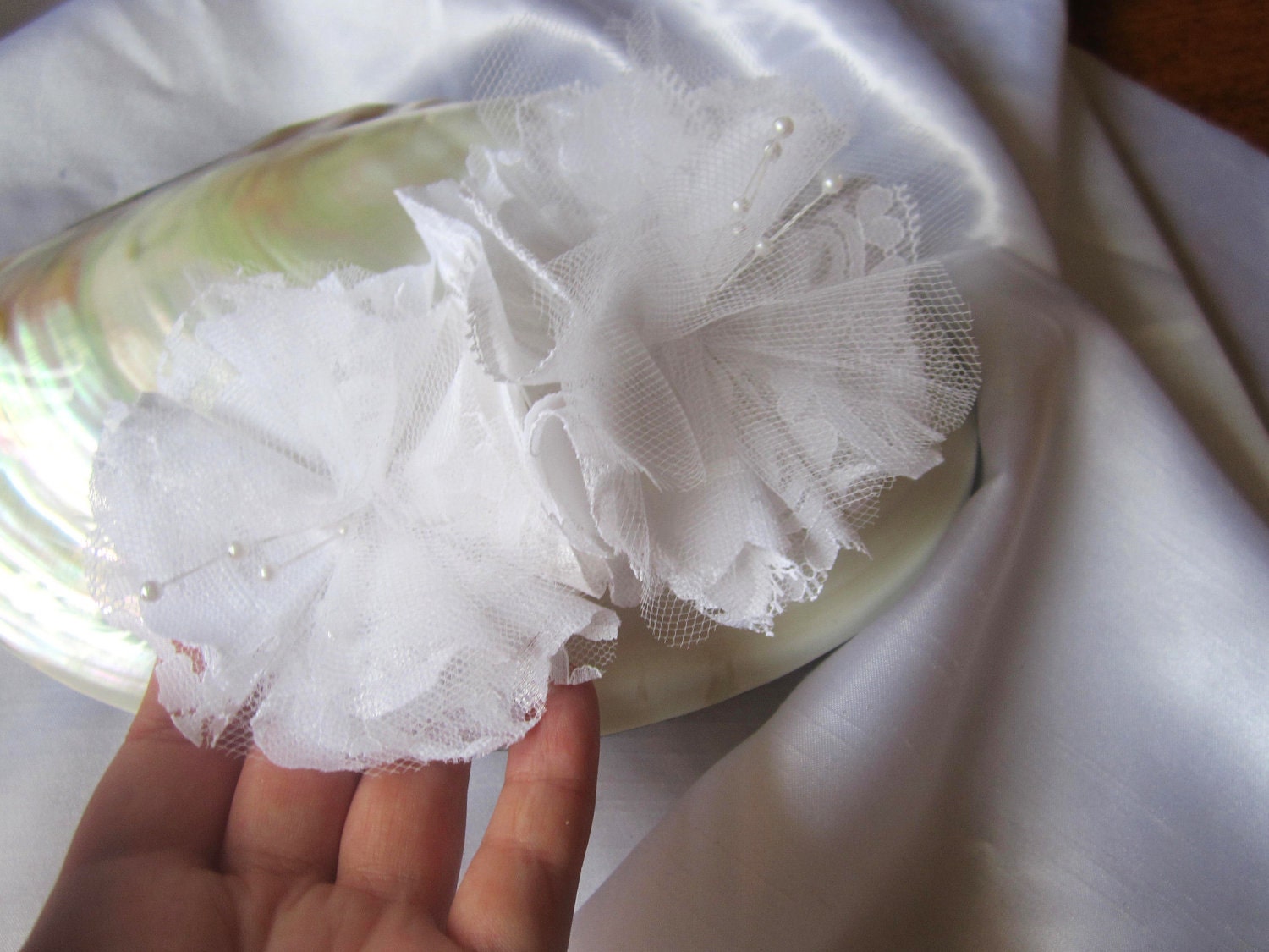 White Stunning double  lace Flower Fascinator