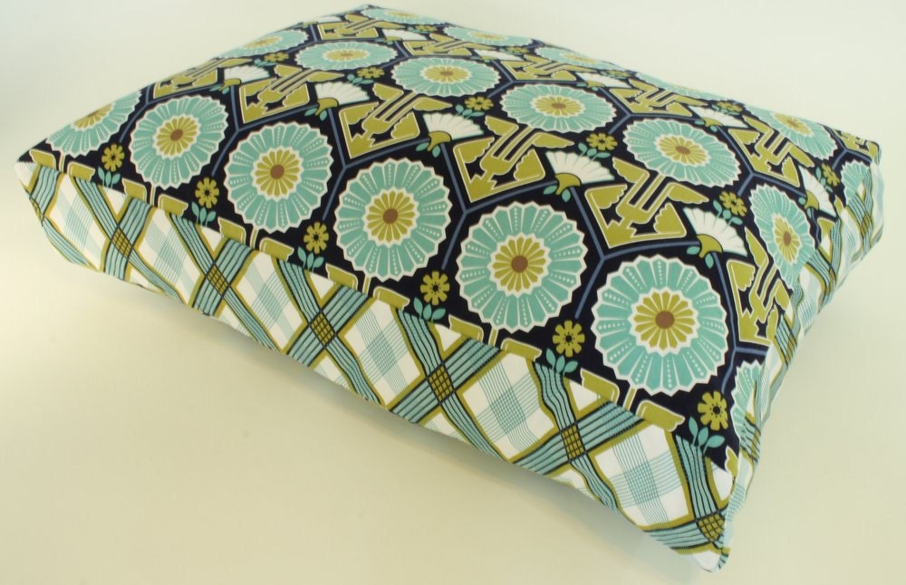Dog Bed- Cat Bed in Joel Dewberry Sunflower Lake and Picnic Plaid- Large