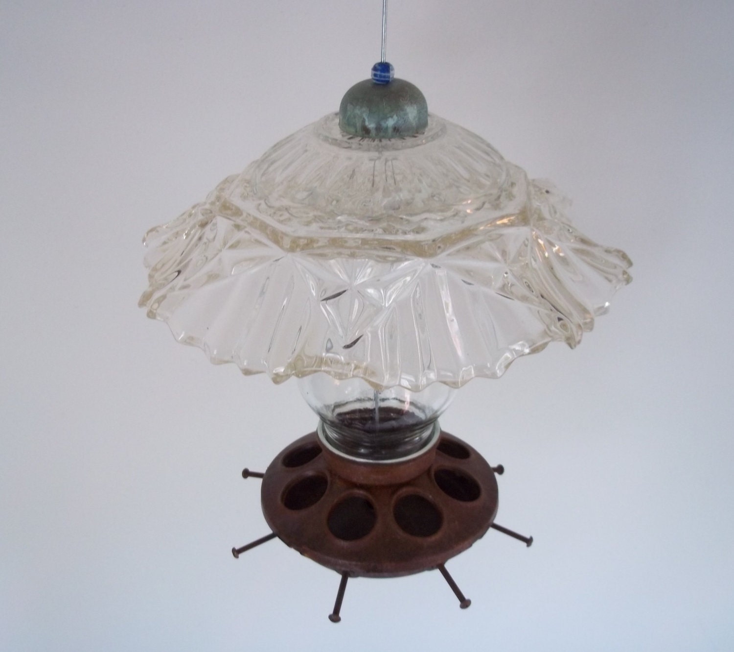 LA CONNER Eco Recycled Vintage Glass & Metal Outdoor Sculpture Bird Feeder-Garden Art
