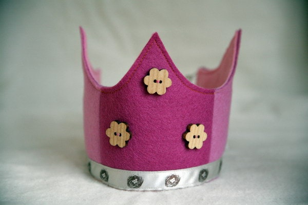 Wool Felt Crown - Pink Nests and Flowers