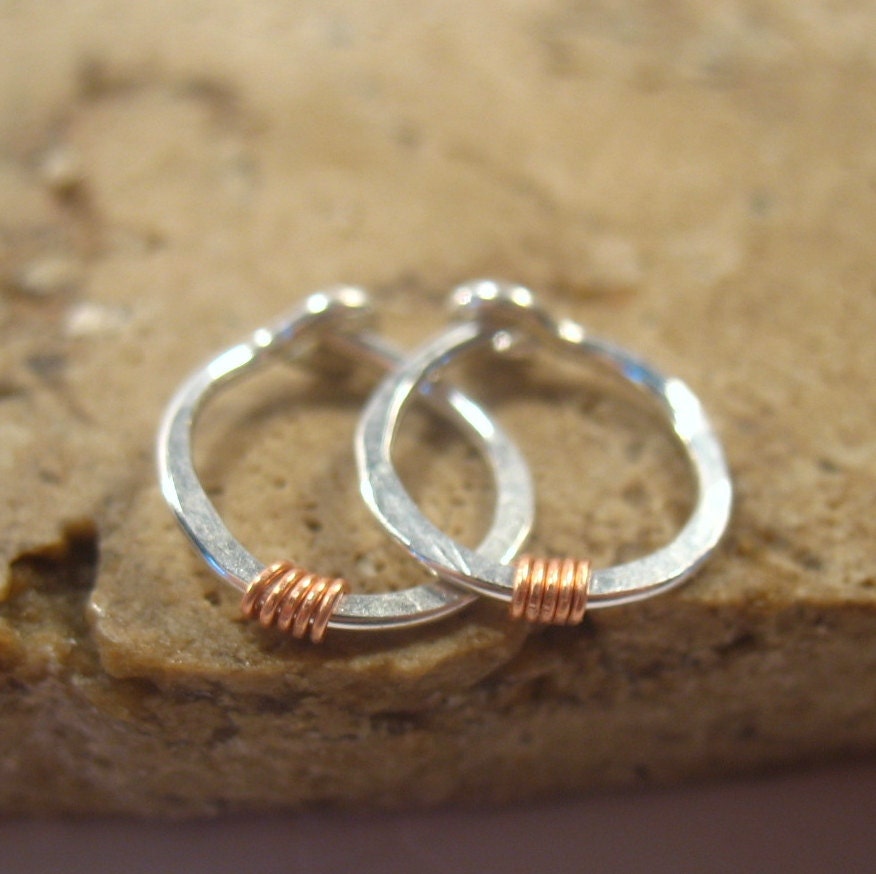 Little Hoop Earrings Sterling Silver Hammered  with by MysticMoons