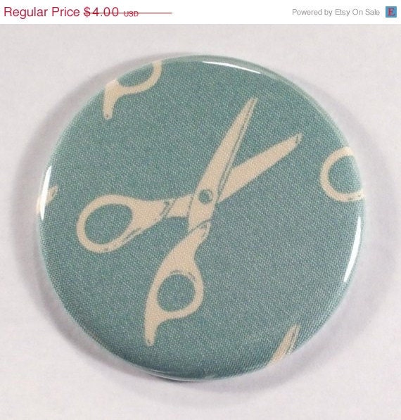 MAY SALE 31% OFF running with scissors fabric covered  2.25 inch pocket mirror blue