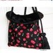 Vintage Style Reversible Handbag Retro Cherries Print and Black Velvet