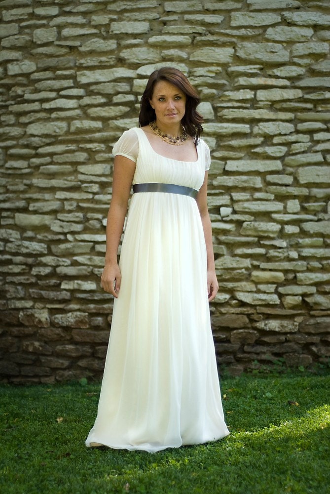 Jane - Wedding Dress - Eco Friendly Long Regency Gown with Cap Sleeves and Empire Waist