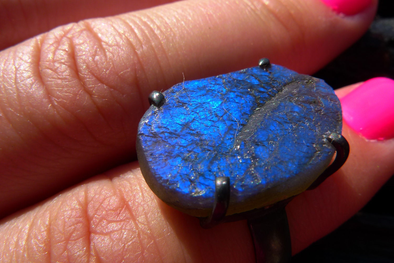 ON SALE raw labradorite druzy ring Brazilian jewelry by BeijoFlor