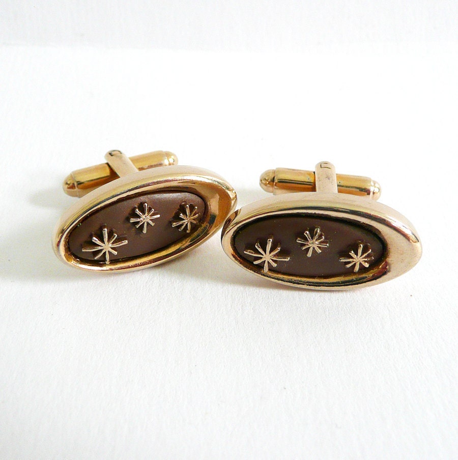 Vintage Mid Century Starburst Cuff Links - Eames, Gold, Atomic, 60s