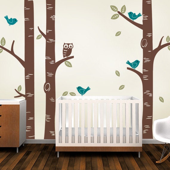 Birch Tree with Owl and Birds Decal - NEW ITEM