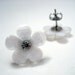 Rhinestone Flower Studs - White glitter flower with clear rhinestone post earrings