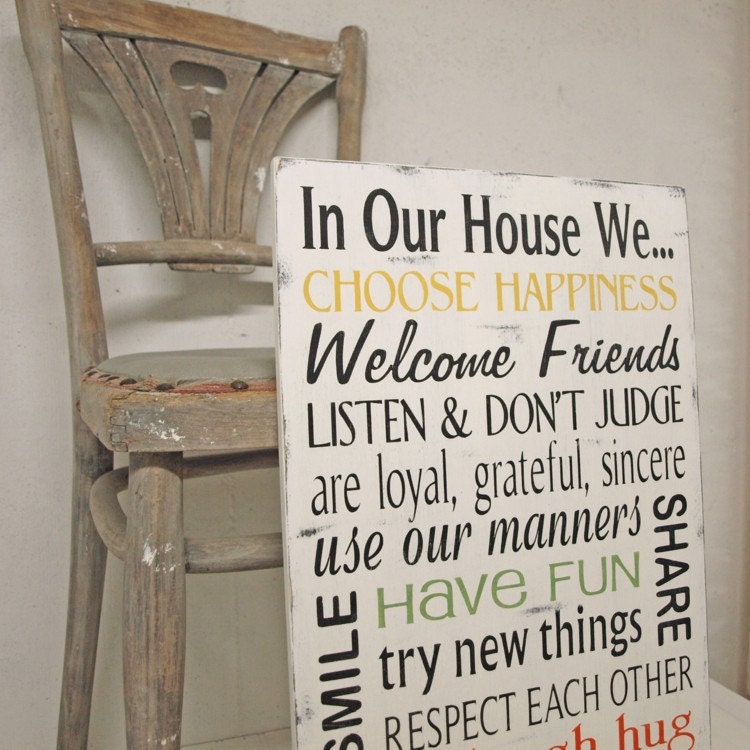 Family Rules In Our House We Choose Happiness Say I Love You... Wood Sign