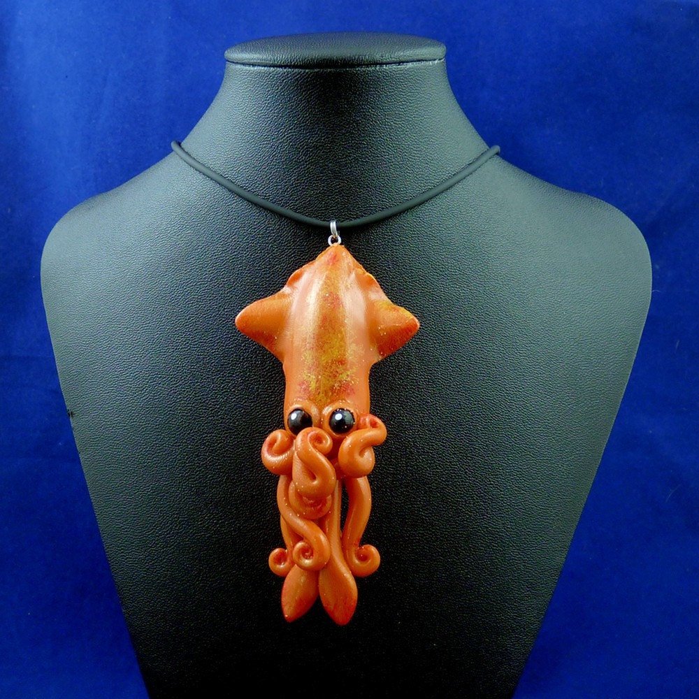 Fire Squid Necklace - Handmade Polymer Clay Jewelry