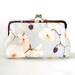 Kisslock Frame Clutch Silk Lined Light Blue Linen Orchid Flowers