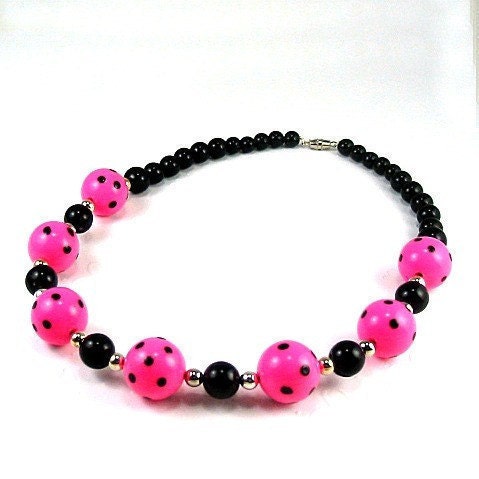 Pink Polka Dots - Big Bead Necklace