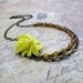 Yellow Flower w Amber Crystal Beaded Necklace - Honey and Lemon