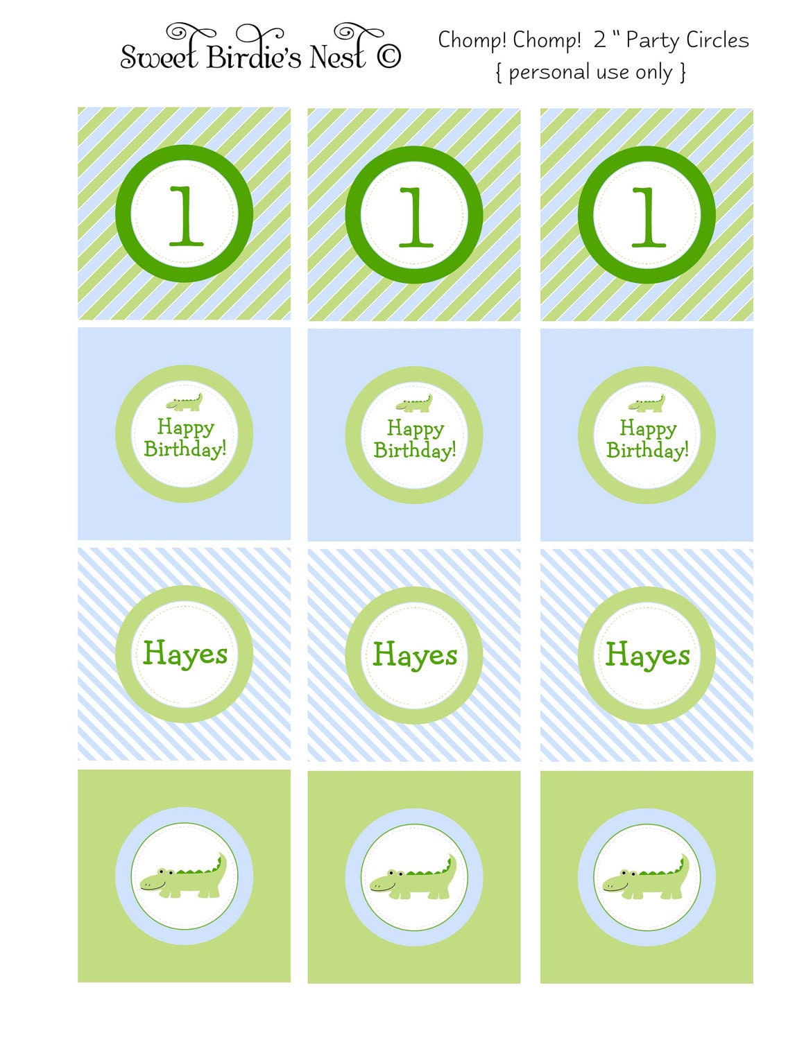 Chomp, chomp Green and Blue Alligator Party Circles