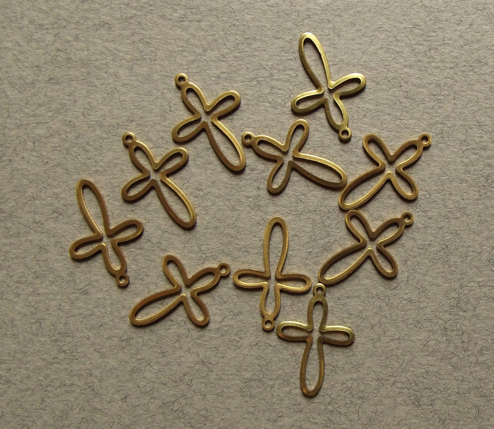 Vintage brass curvy cross charms