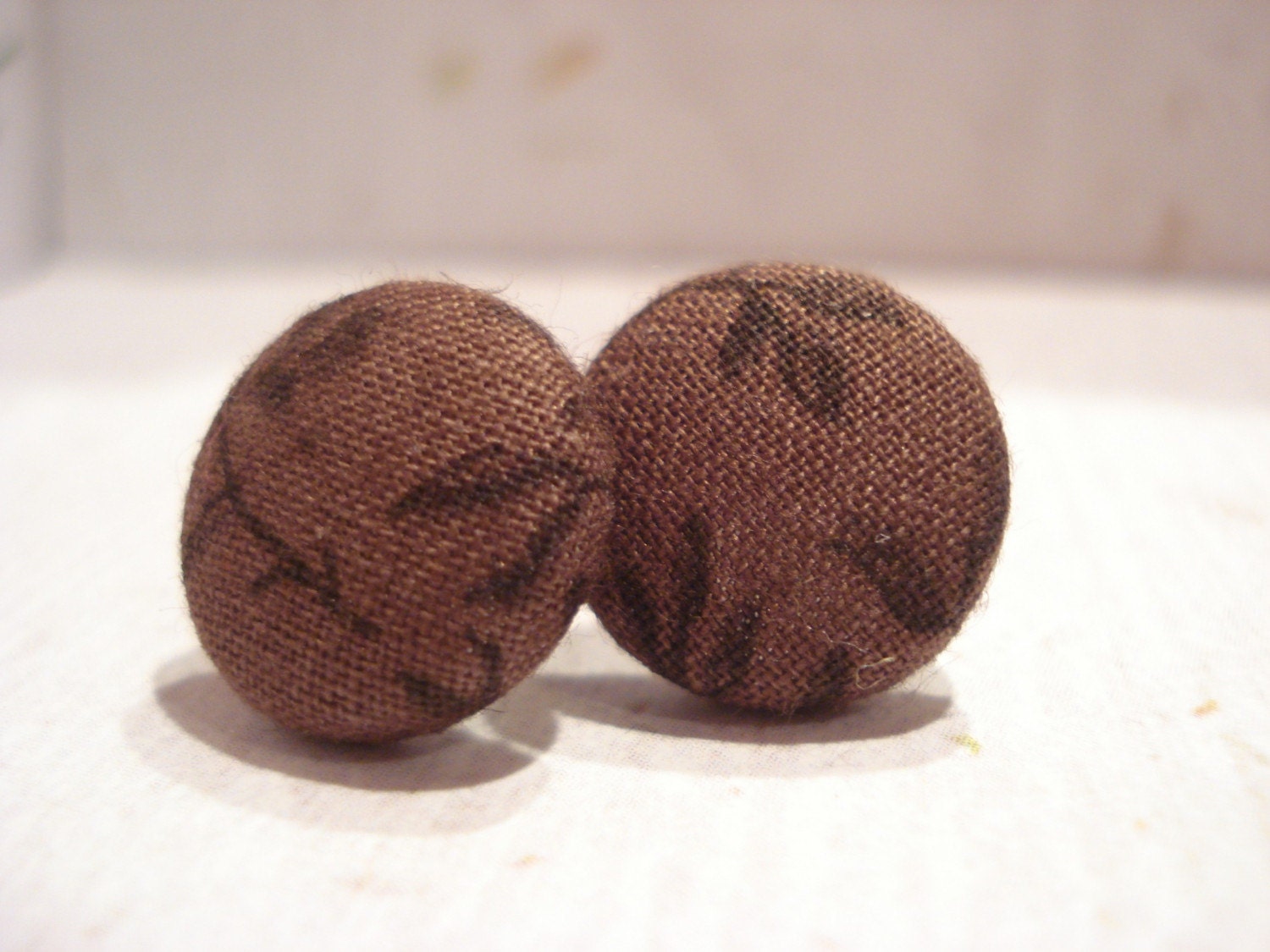 Covered Button Earrings -- Brown Pattern