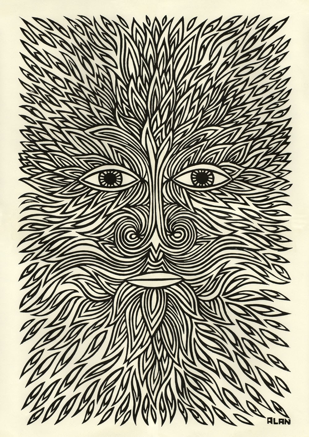 The elements. Fire. Linocut print