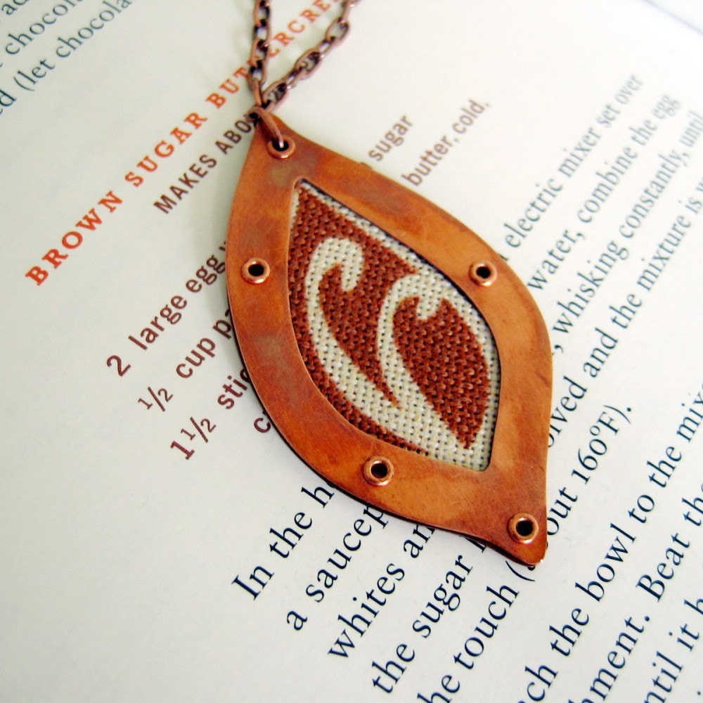 Brown Sugar - copper and fabric necklace