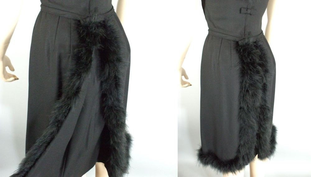 Vintage 50's Black Fluffy Marabou Dress Cocktail Party S M