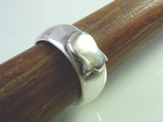 Sterling band ring with pomegranate, handcrafted sterling silver jewelry