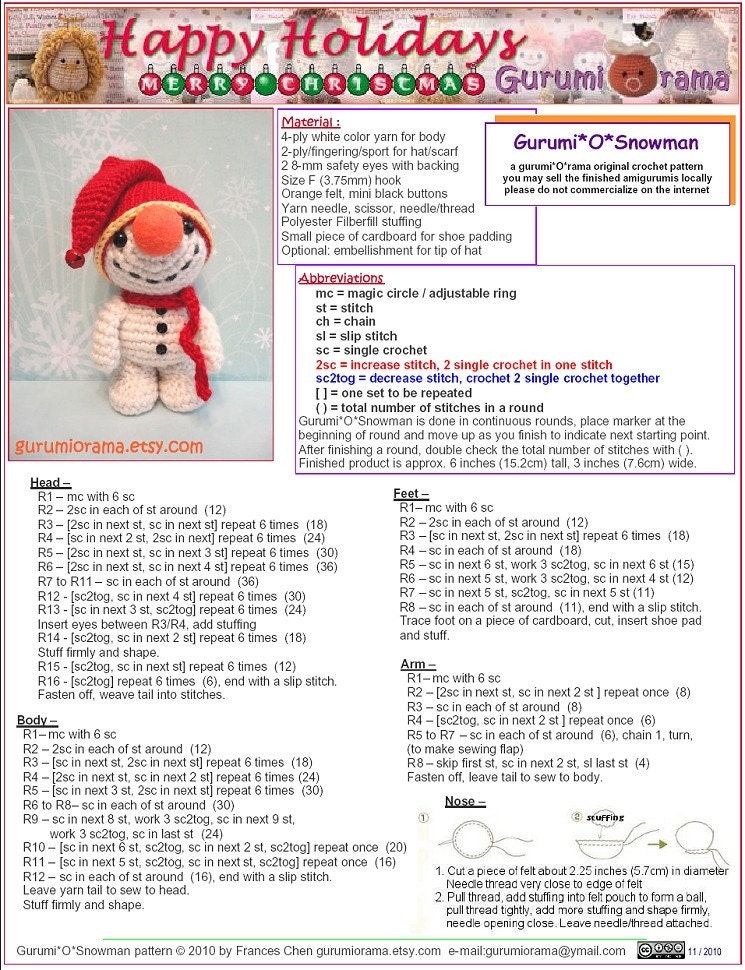 Snowman crochet pattern. Free Christmas patterns.