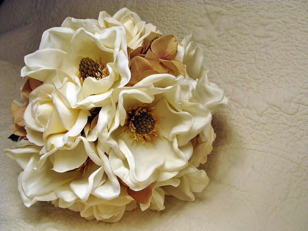 Winter Wedding Bouquet Magnolia Roses and Hydrangea HandTied Bridal 