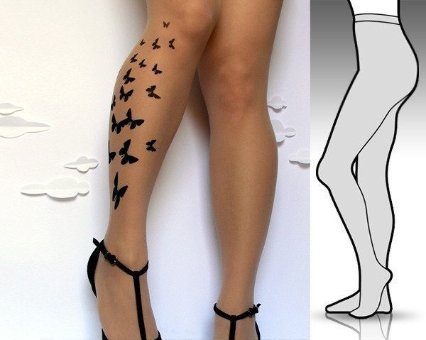 SMALL MEDIUM sexy BUTTERFLY tattoo tights stockings full length