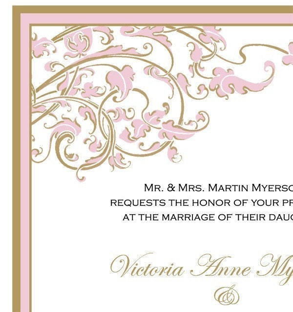Pink and Gold Vines Wedding Invitation Set Customizable SAMPLE