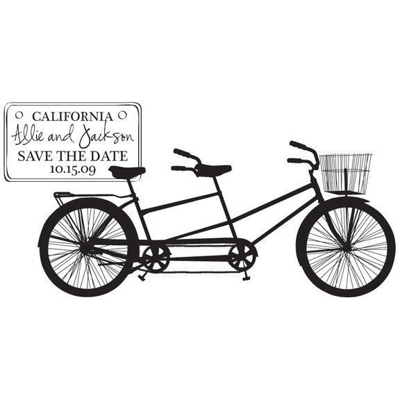 Custom Rubber Stamp Wedding Tandem Bike Bicycle Built for Two Save the 