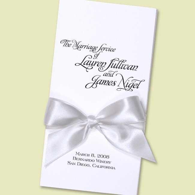 Customized TriFold Wedding Program in your Choice of Colors