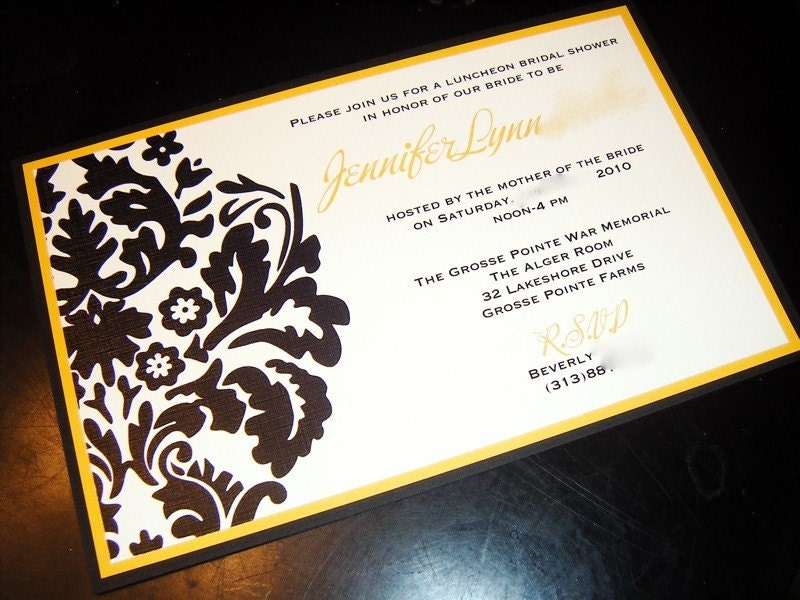 Mod Yellow and Black Damask Bridal Shower Invitation From jujubee455