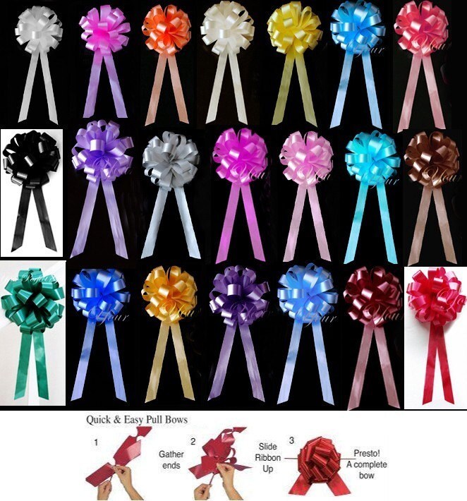 10 Pull Pew Bow White Ivoy Black Red Yellow Silver Purple Pink Blue Brown 
