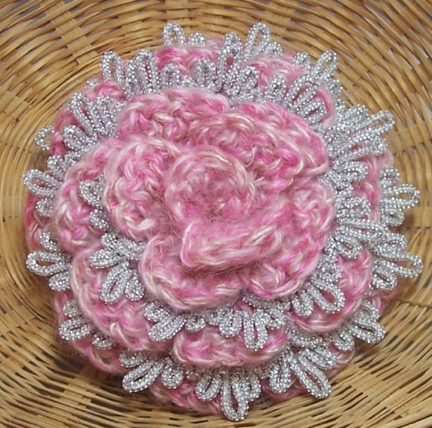 Pink Silver Wedding Cake Rose Floral Applique Trim Bridal Romantic
