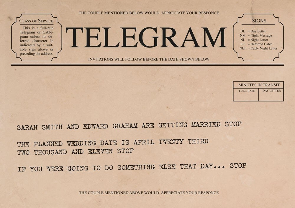 vintage telegram printable wedding save the date