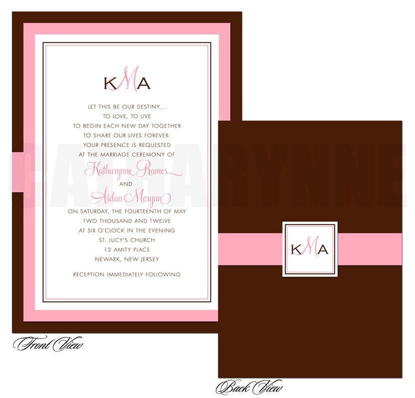 brown pink diy wedding invitations