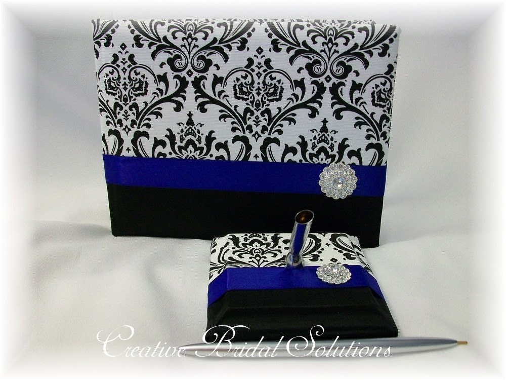 Damask Black White Royal Blue Wedding Invatation Personalized Invitations