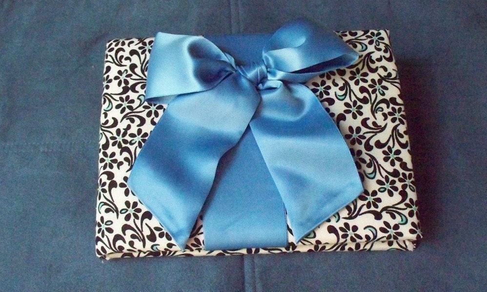 Dainty Blue and Black Flowers Wedding Guest Book