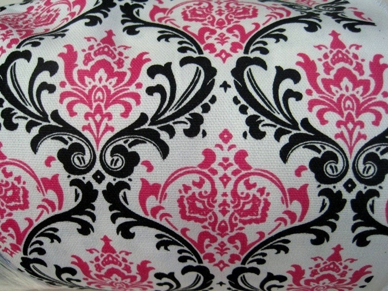 1 yard Damask white with Black and Hot Pink print by the yard upholstery 