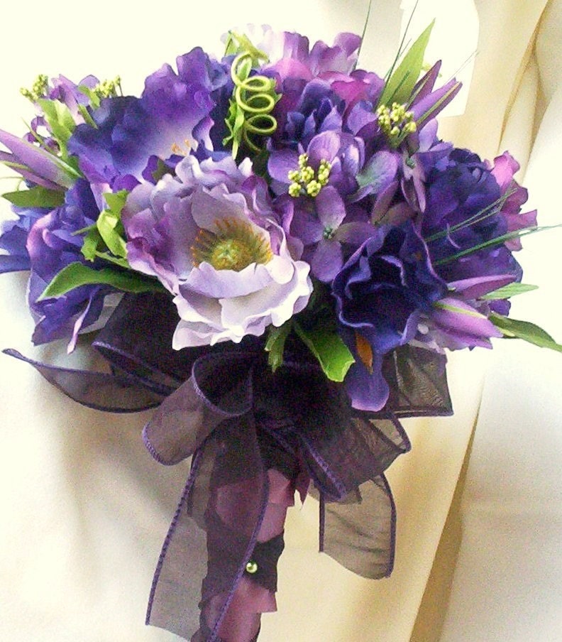 Silk Wedding Bouquet Purple spring bridal From AmoreBride