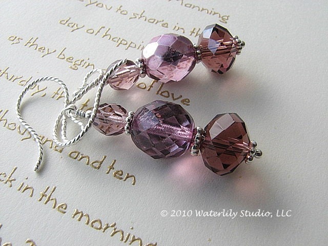Plum purple dangle earrings for bridesmaids wedding bridal jewelry sterling