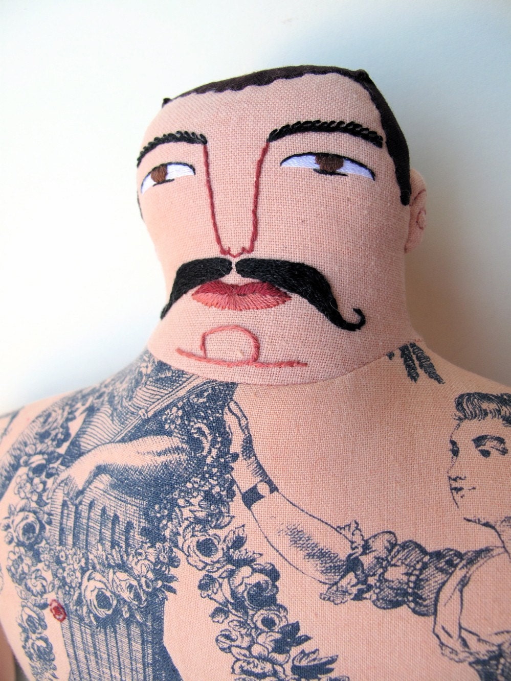 big tattoo man red stripes