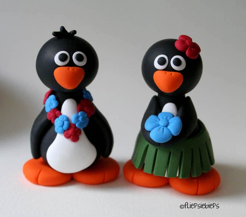 Custom Hawaii Penguin Wedding Cake Topper From fliepsiebieps