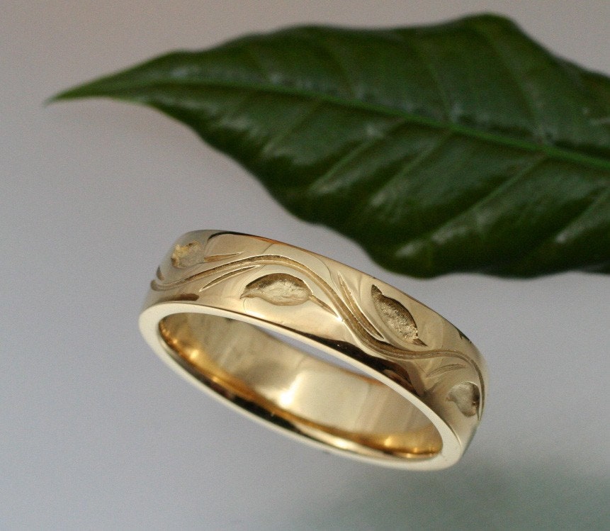 Wedding Band Leaf And Vine Design Mm K Yellow Or White Gold