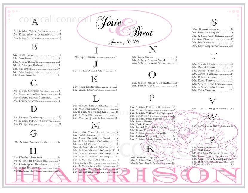 Wedding Seating Chart Pink Flower From conncall wedding seating chart