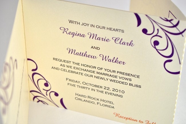 Elegant and Modern TriFold Wedding Invitation with Perforated RSVP Postcard
