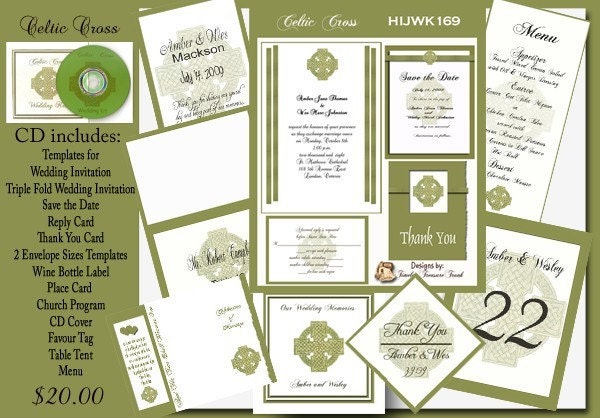 Delux Celtic Cross Wedding Invitation Kit on CD celtic wedding invitations