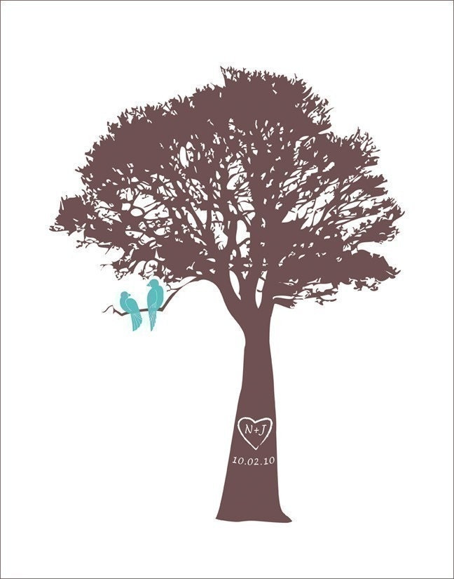 Personalized wedding gift with Love Birds in a tree print cappuccino brown 